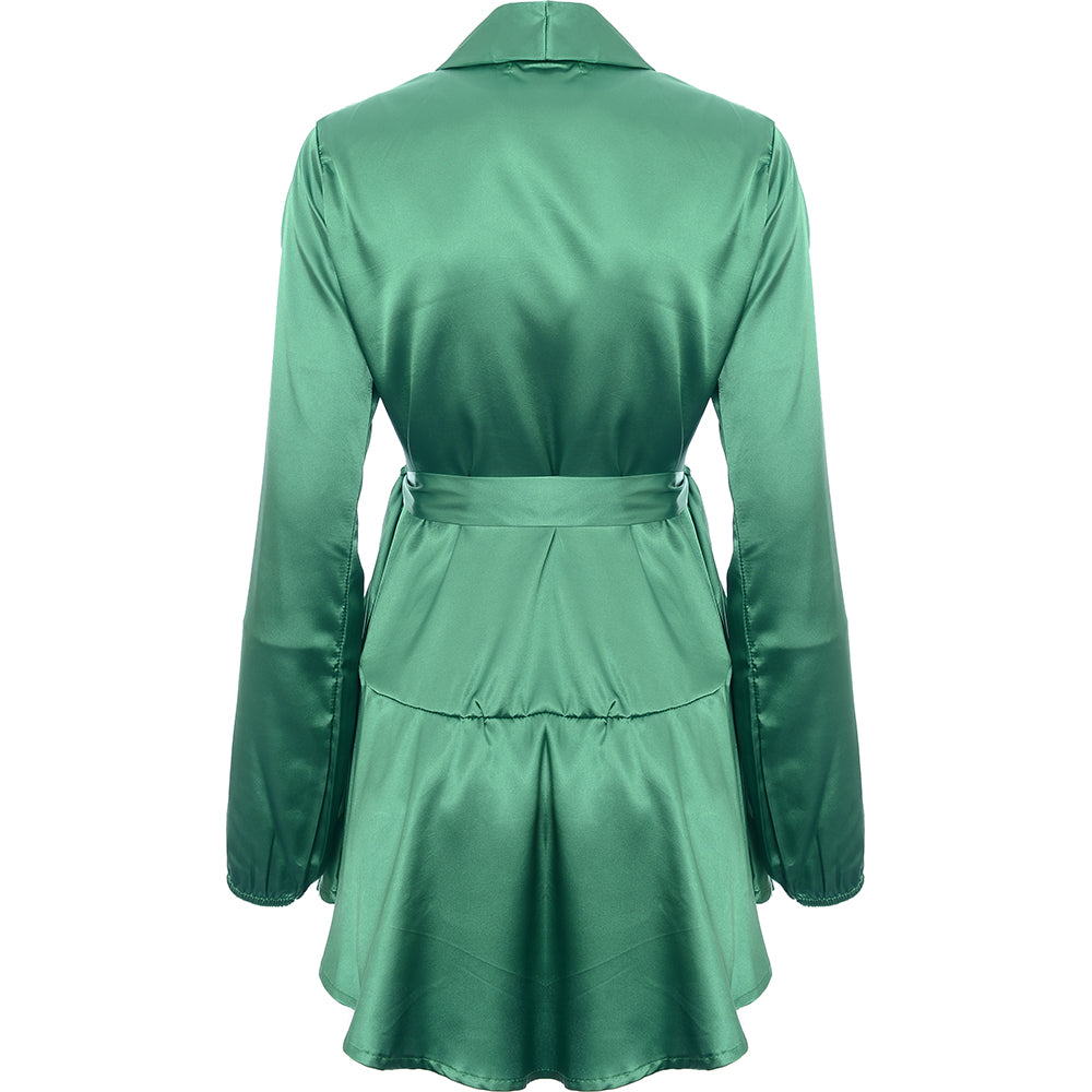 Tfnc Women's Emerald Green Satin Wrap Midi Dress