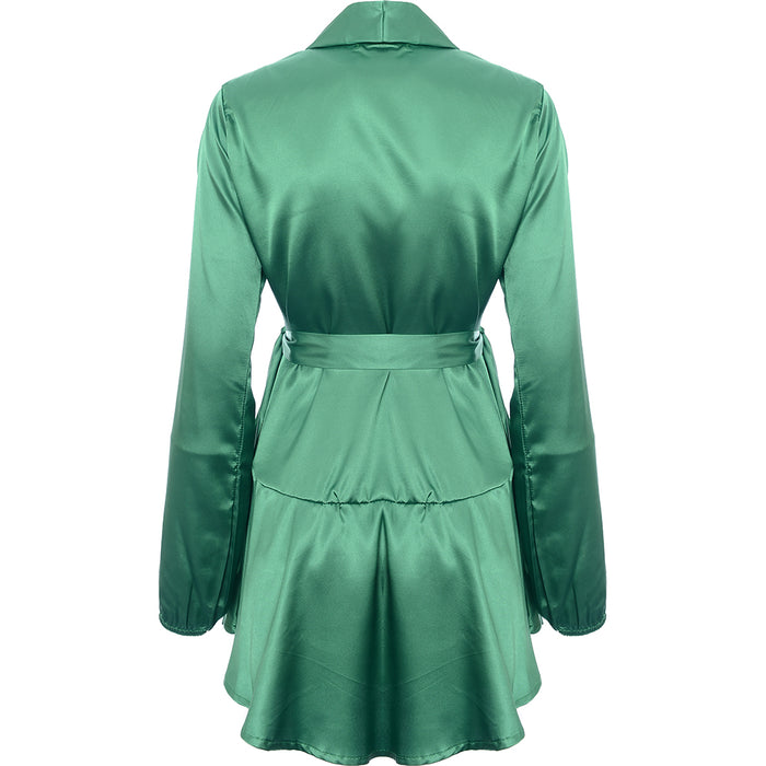 Tfnc Women's Emerald Green Satin Wrap Midi Dress