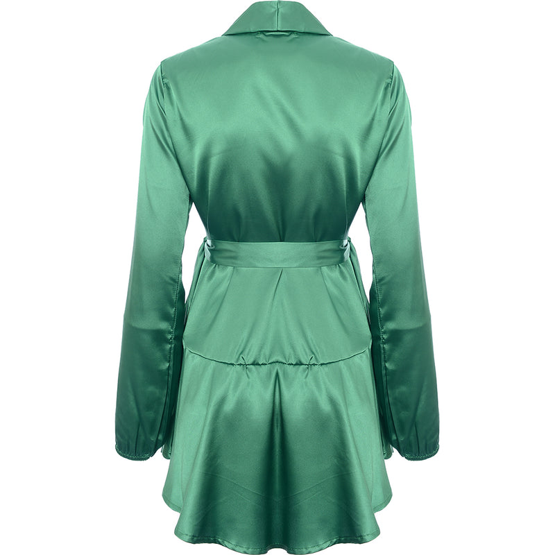 Tfnc Women's Emerald Green Satin Wrap Midi Dress