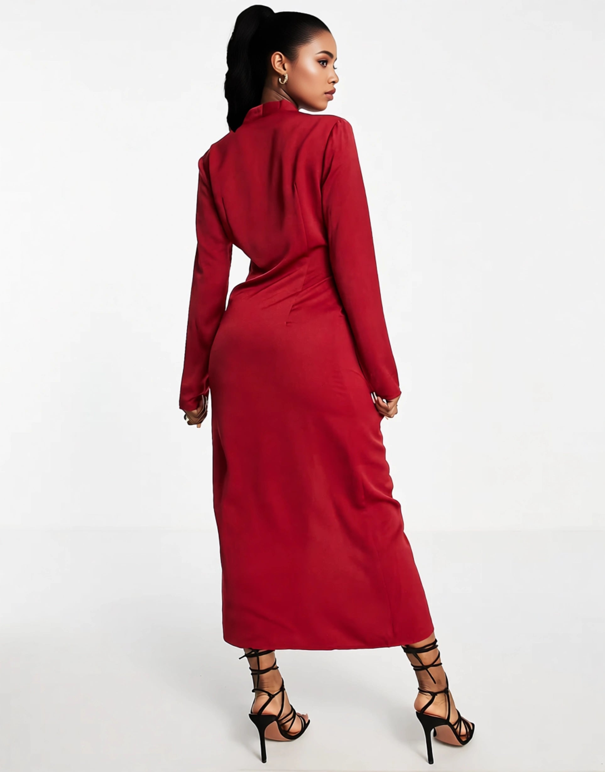 Womens Aria Cove Satin Plunge Front Maxi Dress With Thigh Split In Wine Red
