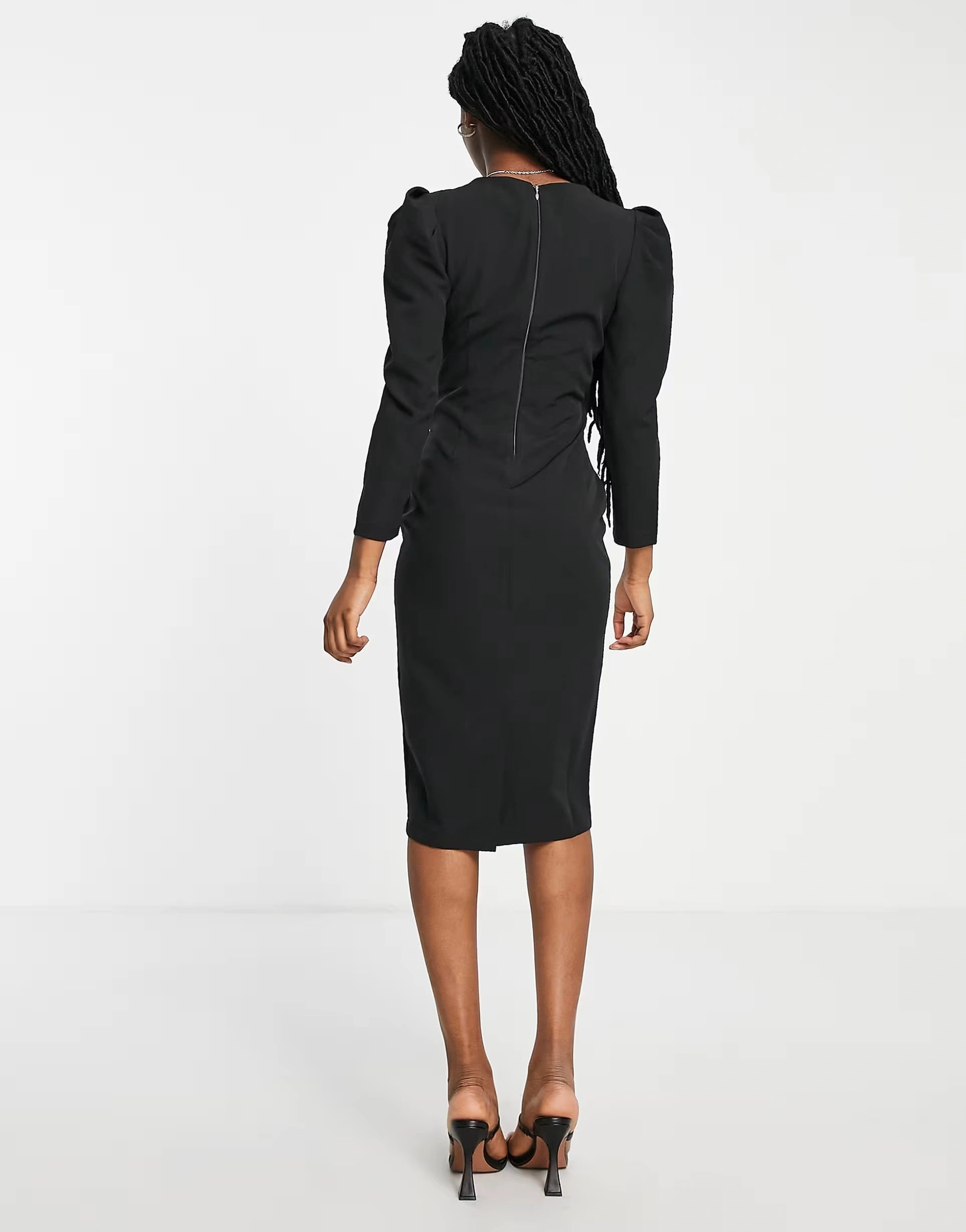 Little Mistress Womens Puff Shoulder Tie Front Detail Midi Dress In Black