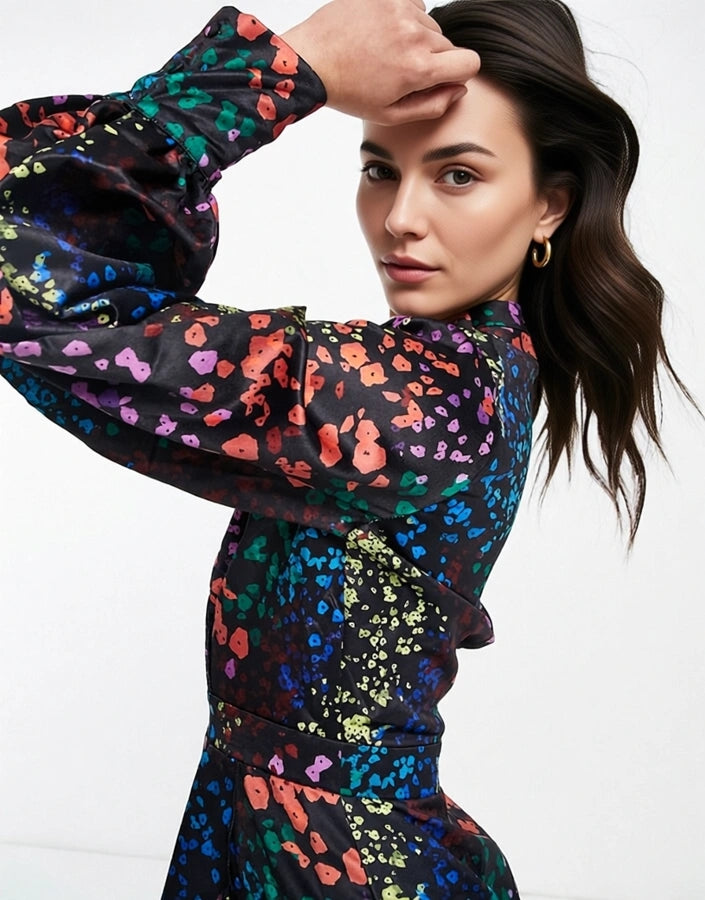 Little Mistress Womens Colour Pop Printed Satin Wrap Dress In Multi