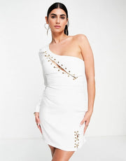 Club L London Womens One Shoulder Metal Slash N In White