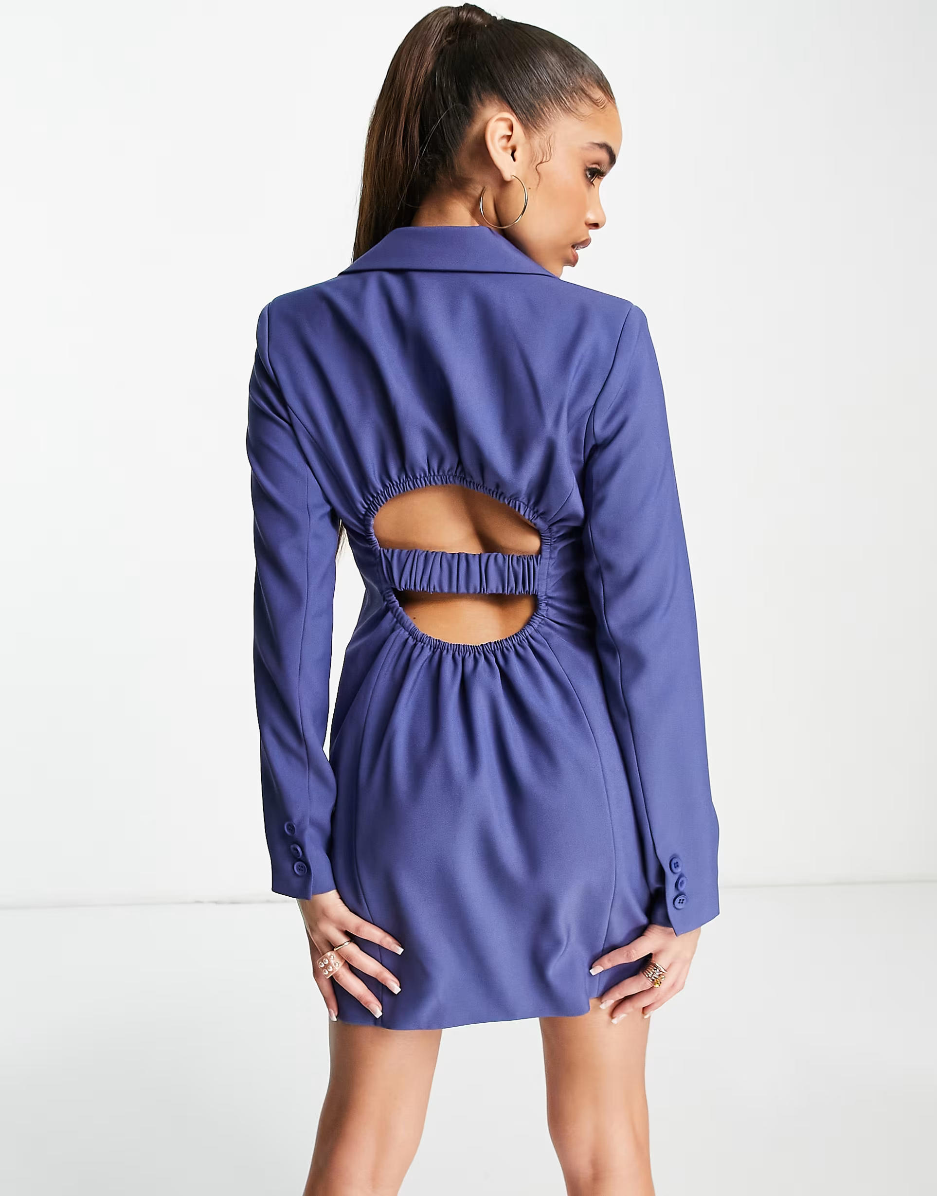 4th & Reckless Womens Panel Front Open Back Blazer Dress in Blue