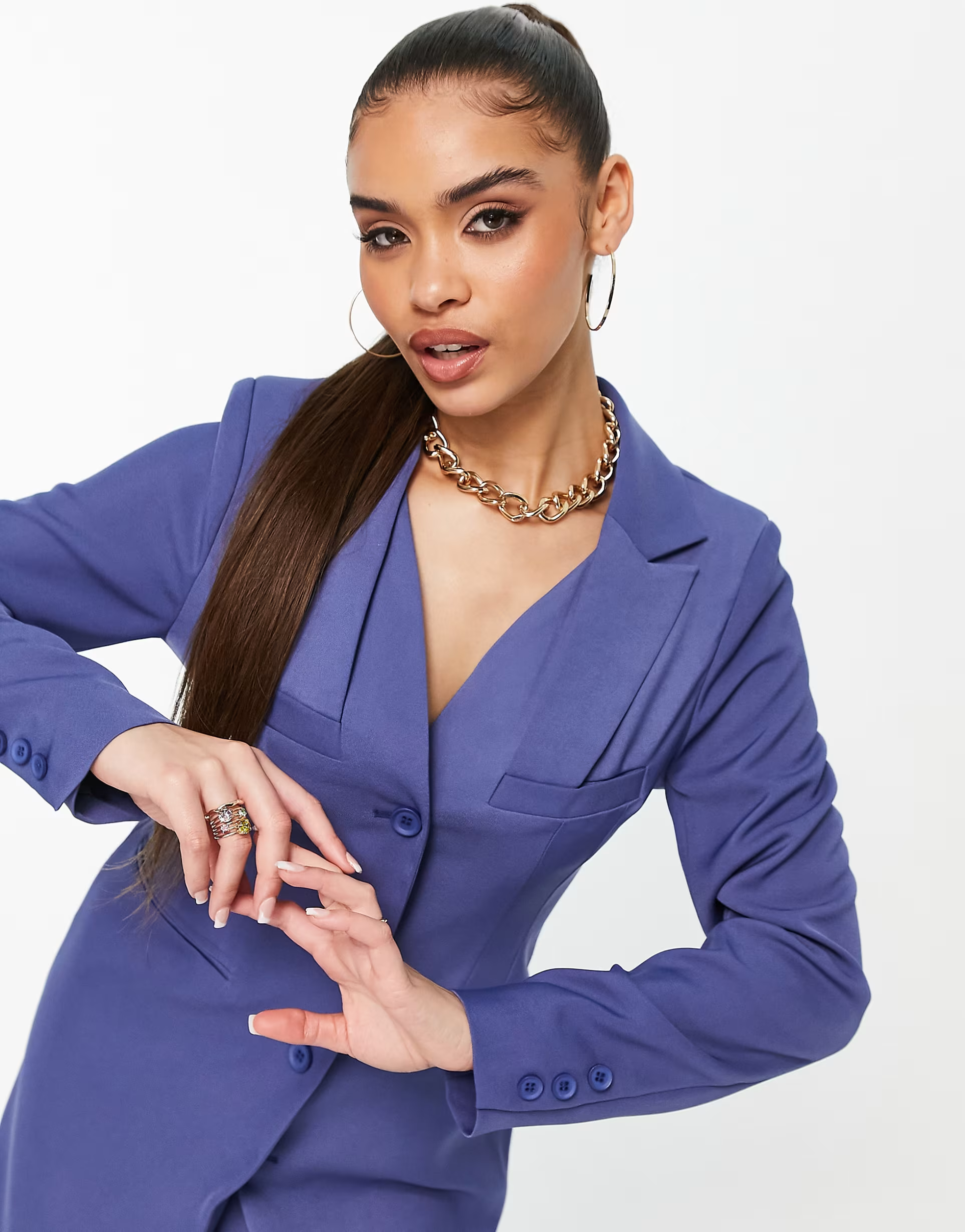 4th & Reckless Womens Panel Front Open Back Blazer Dress in Blue