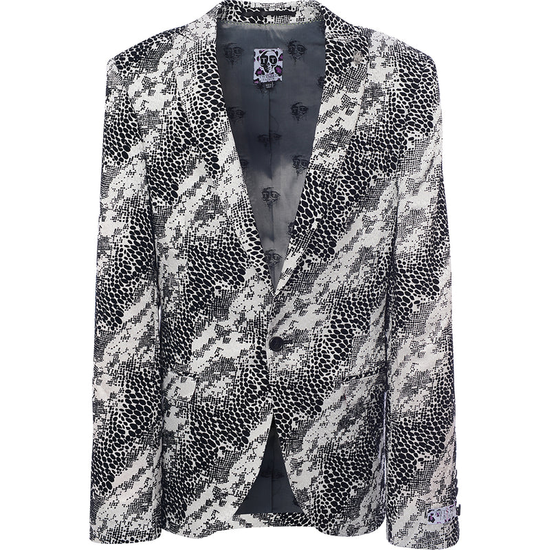 Twisted Tailor Men's White Jacquard With Snakeskin Flocking Lasek Skinny Suit Jacket