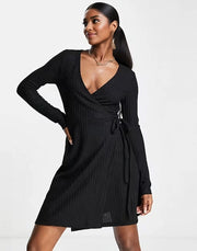 NA-KD Womens Long Sleeve Wrap Dress In Black