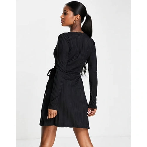 NA-KD Womens Long Sleeve Wrap Dress In Black