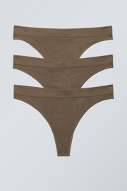 Weekday Womens Cat 3-Pack Thong In Brown
