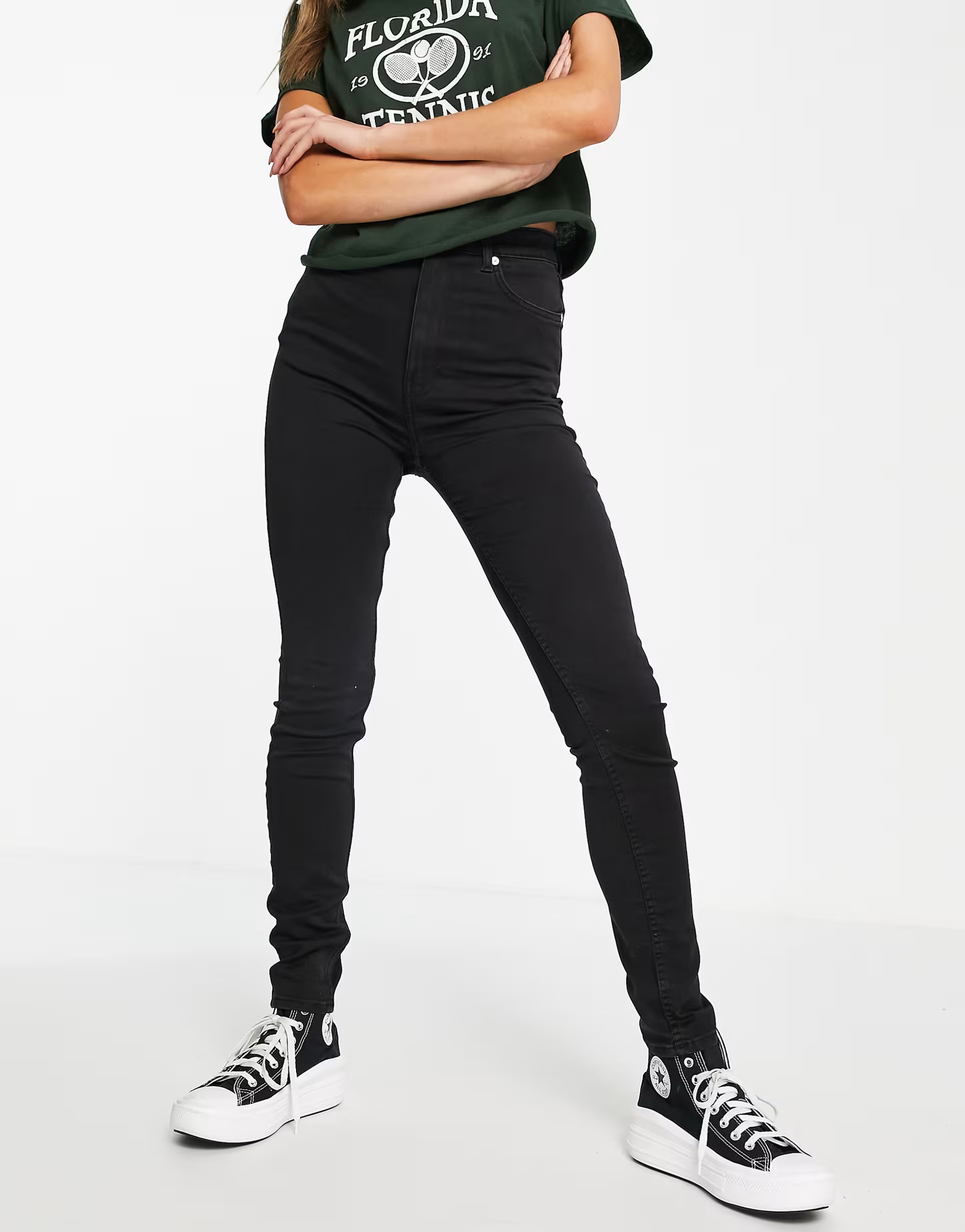 Weekday Body cotton blend skinny high waisted jeans in black