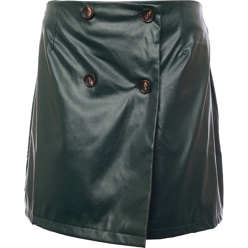 Heartbreak Women's Black Pu Wrap Mini Skirt