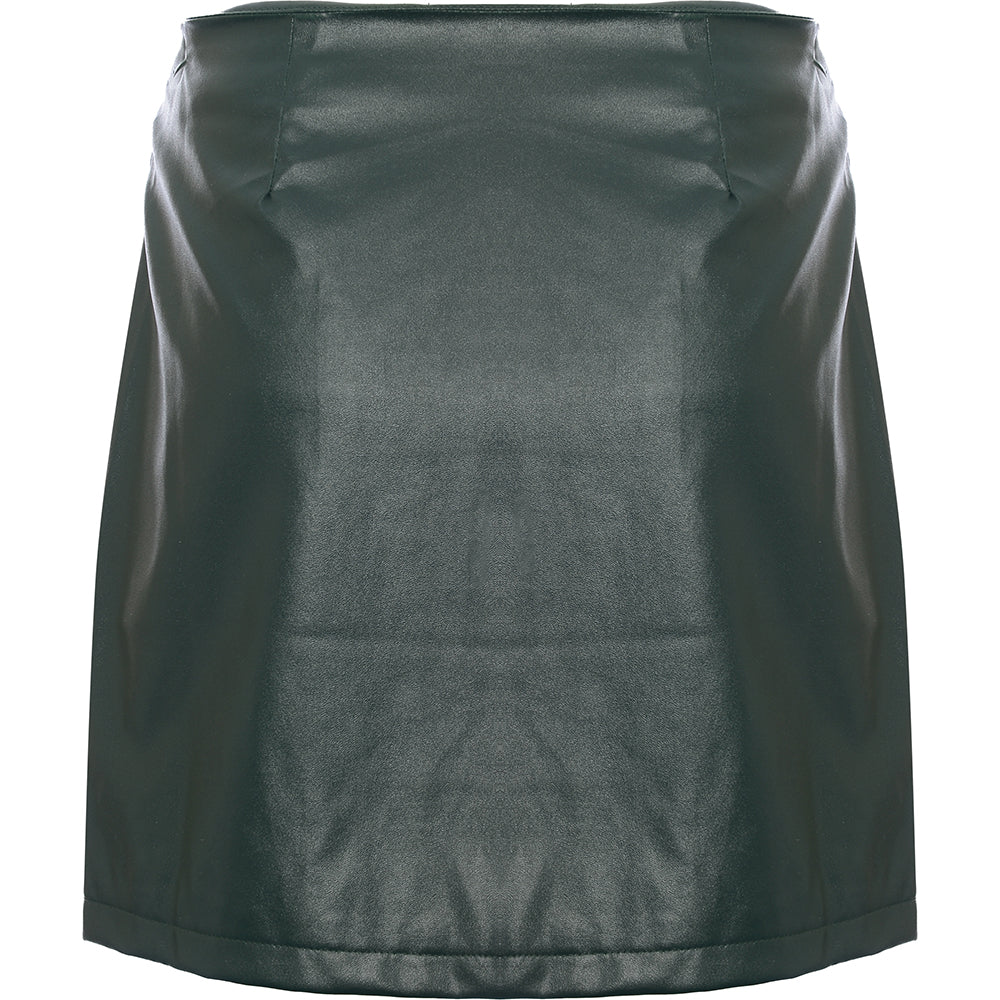 Heartbreak Women's Black Pu Wrap Mini Skirt