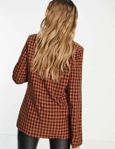 Womens Heartbreak Tie Waist Blazer Co-Ord In Rust Check