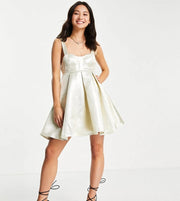 Womens Collective The Label Petite Metallic Babydoll Dress In Champagne Gold