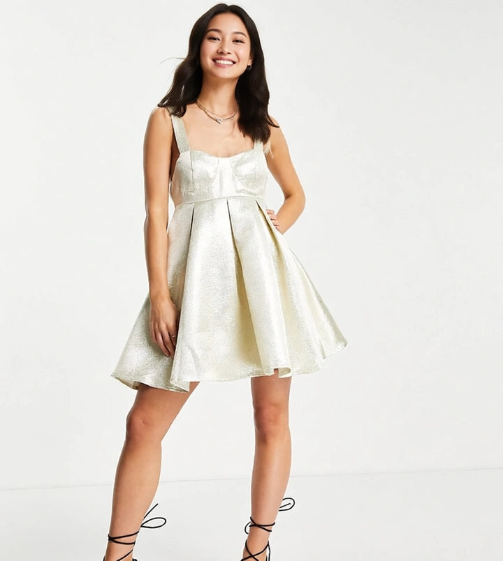 Womens Collective The Label Petite Metallic Babydoll Dress In Champagne Gold