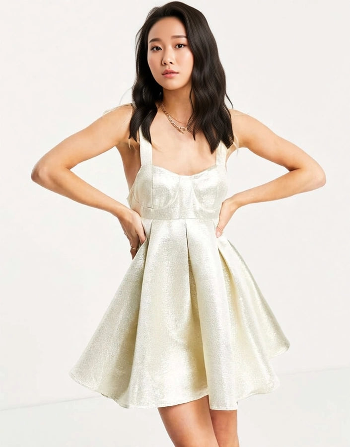 Womens Collective The Label Petite Metallic Babydoll Dress In Champagne Gold