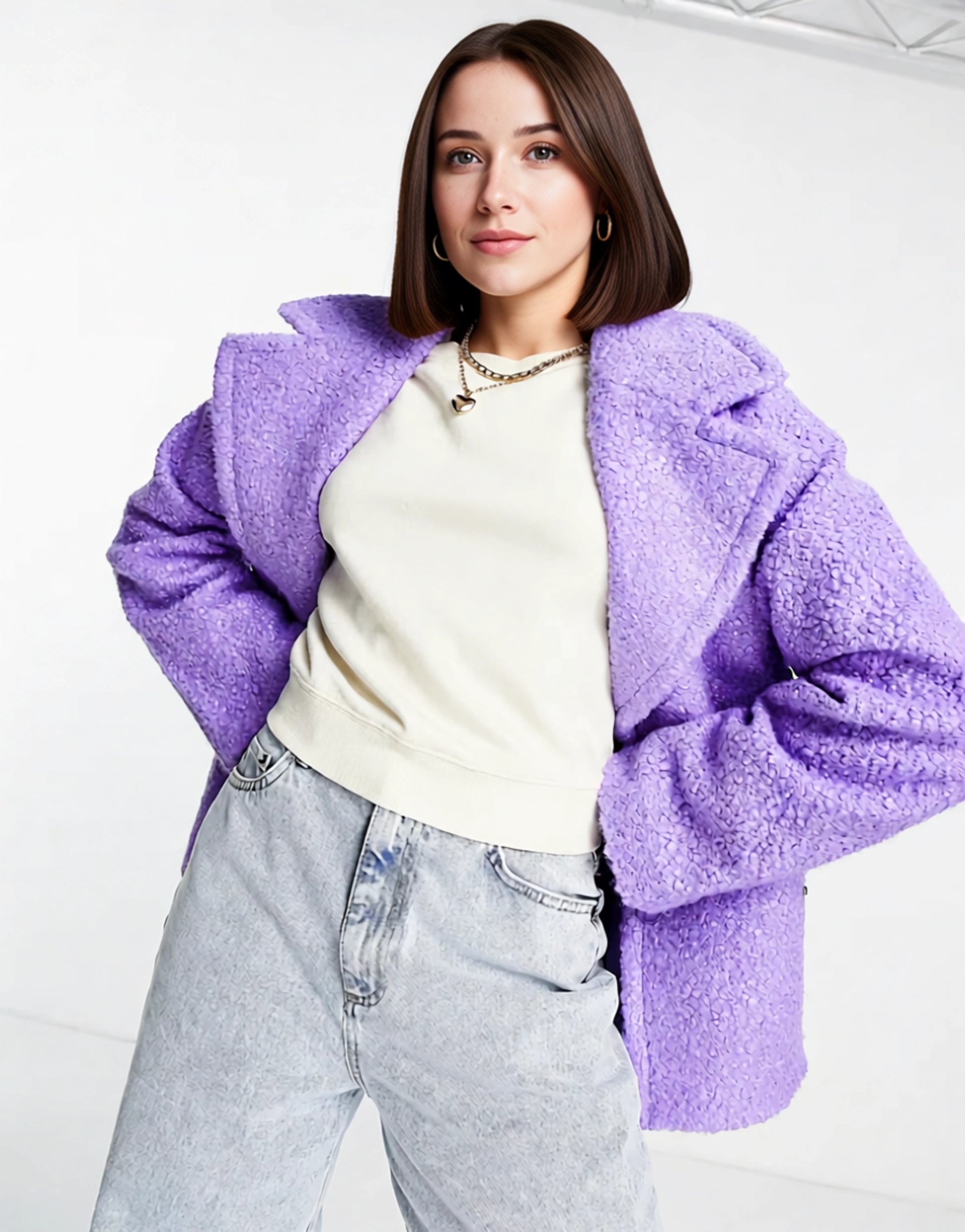 Monki Womens Boucle Jacket In Purple