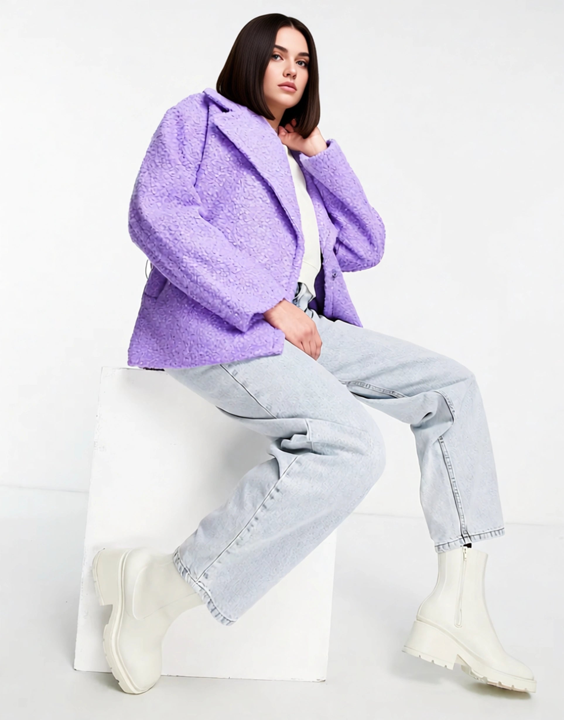 Monki Womens Boucle Jacket In Purple