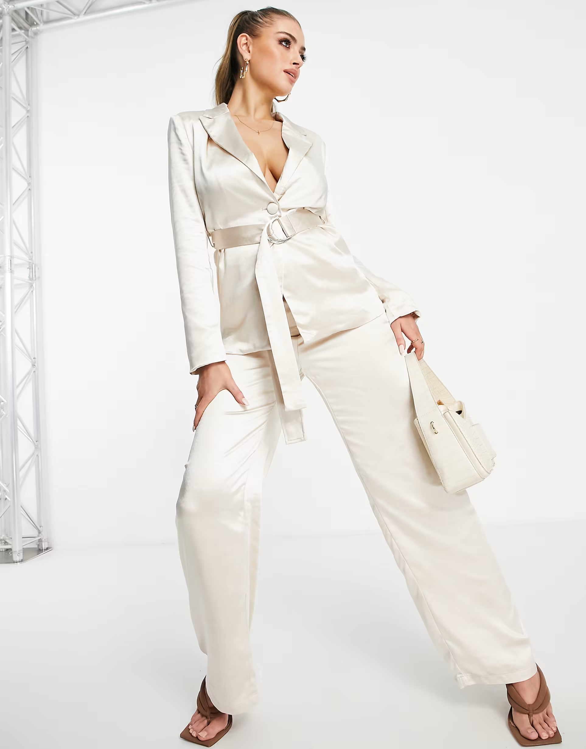 4th & reckless satin blouse in cream