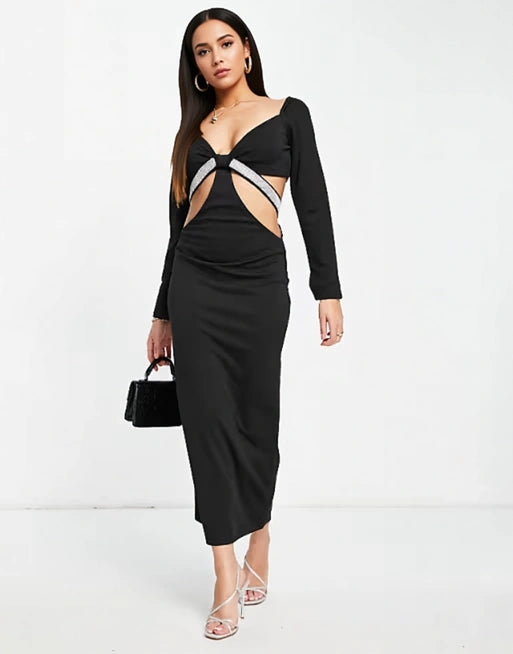 Womens Yaura Cut Out Crystal Strap Midaxi Dress In Black