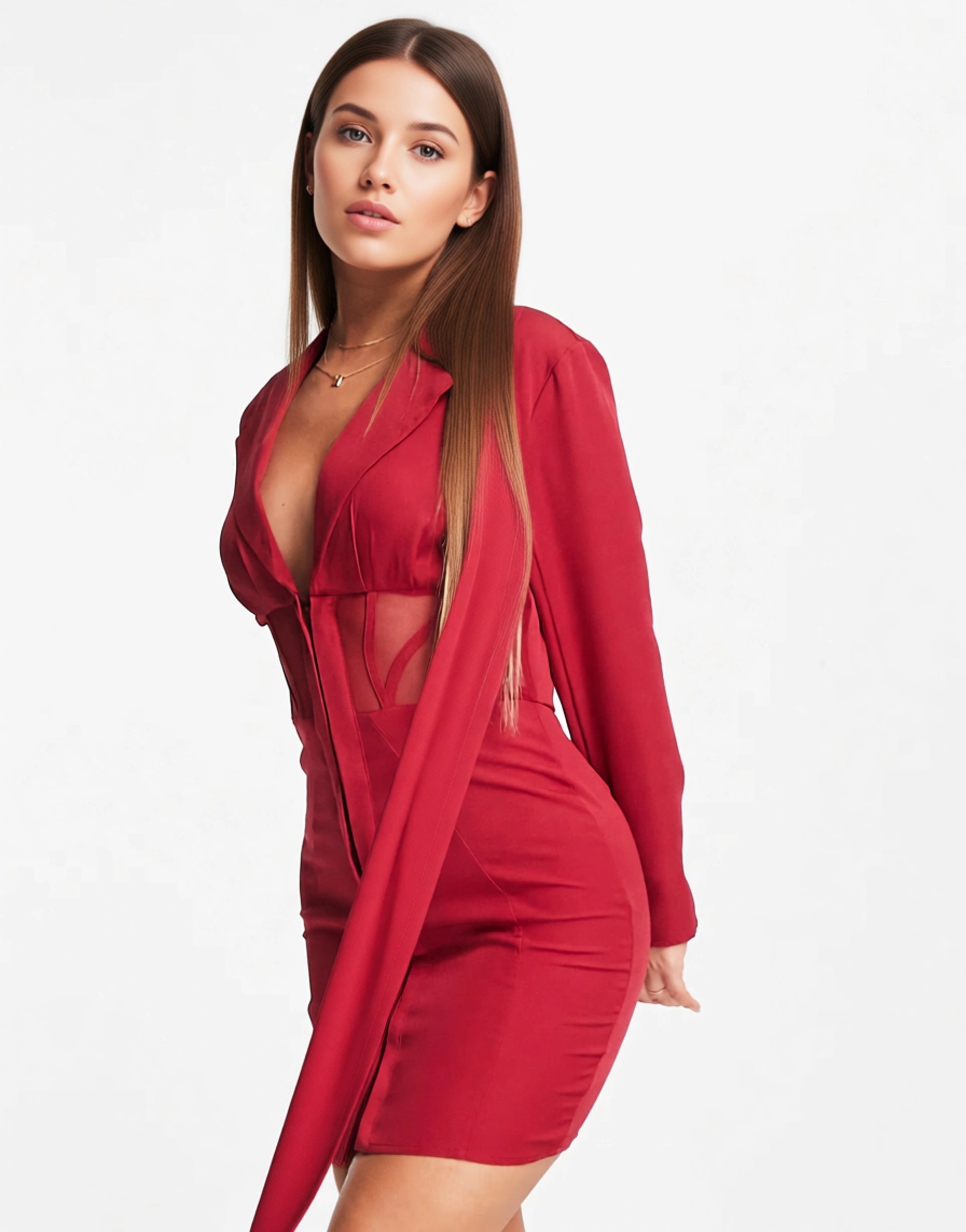Femme Luxe Womens Corset Detail Blazer Dress in Burgundy
