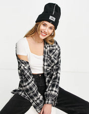 HUF Womens Mountain Beanie Hat With Reflective Patch And Conrast Overlocking In Black