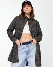 Heartbreak Womens Oversized Shacket in Monochrome Check In Multi