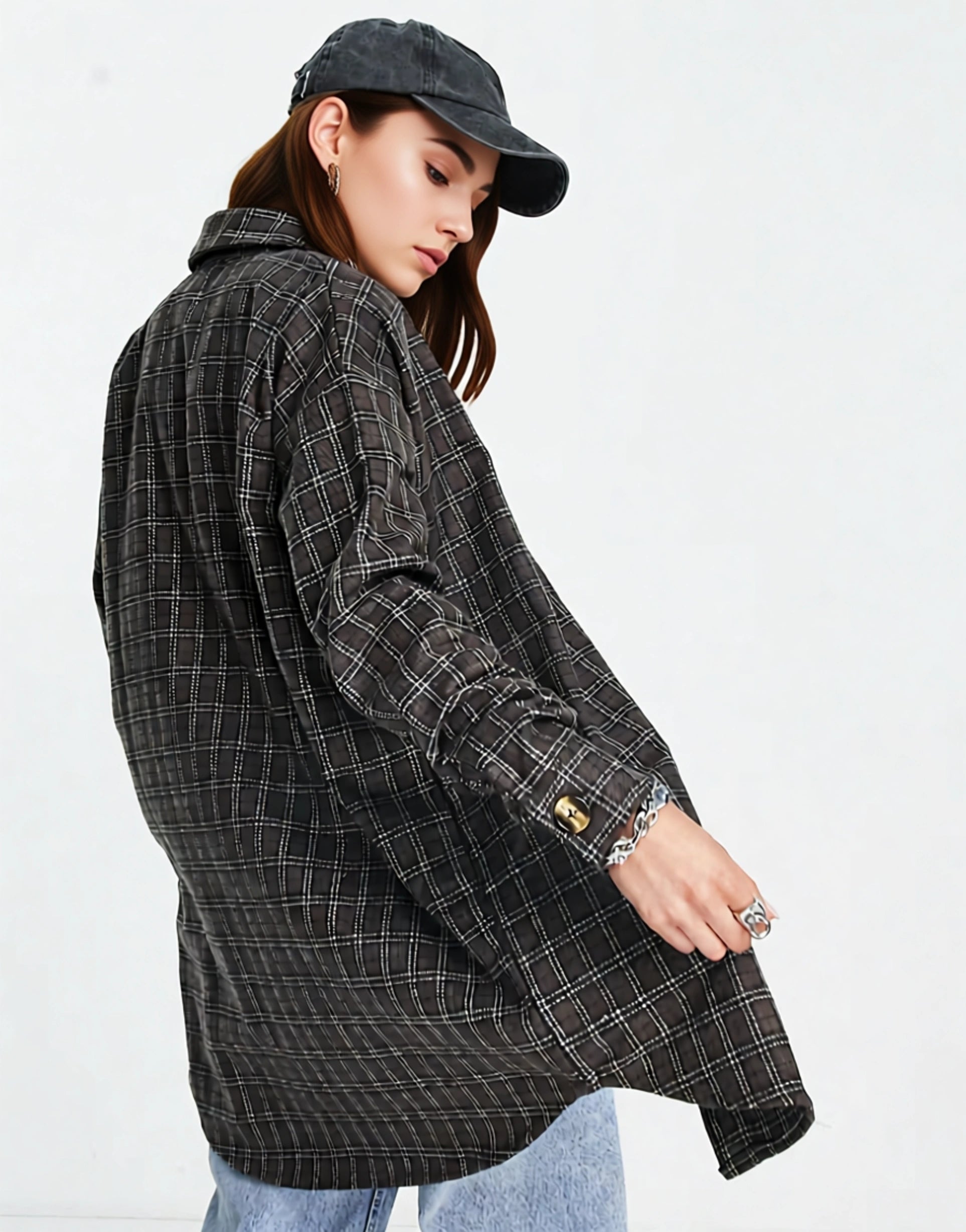 Heartbreak Womens Oversized Shacket in Monochrome Check In Multi