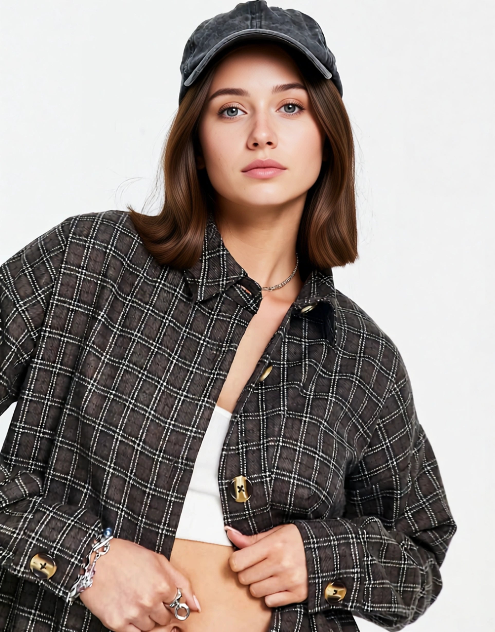Heartbreak Womens Oversized Shacket in Monochrome Check In Multi