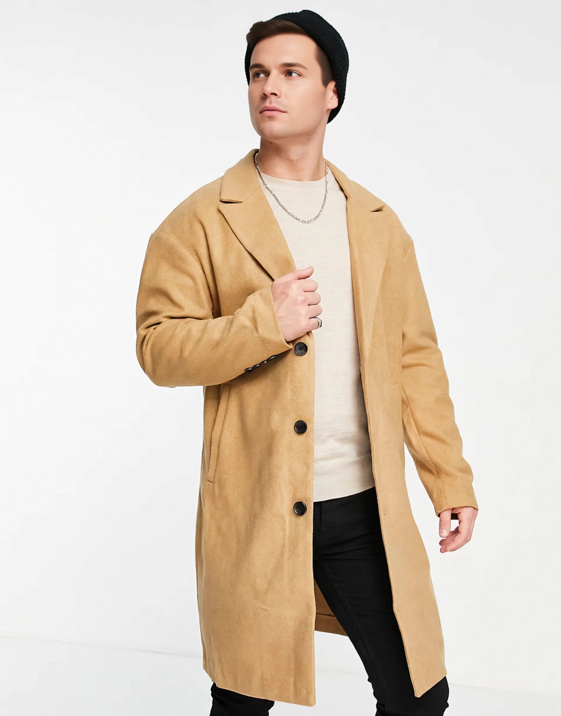 Mens New Look Relaxed Overcoat In Camel