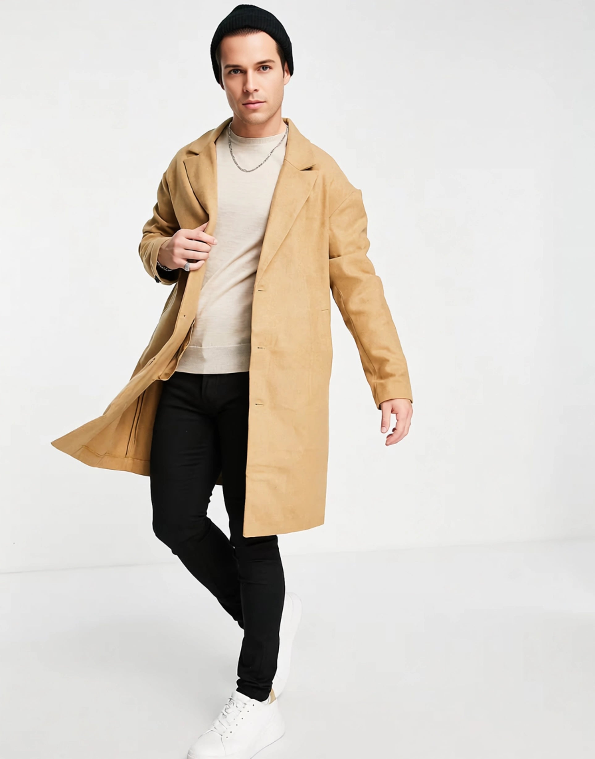 Mens New Look Relaxed Overcoat In Camel