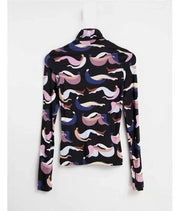 Womens Monki People Print High Neck Top In Multi