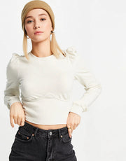 Womens Monki Bustier Detail Long Sleeve Top In Cream