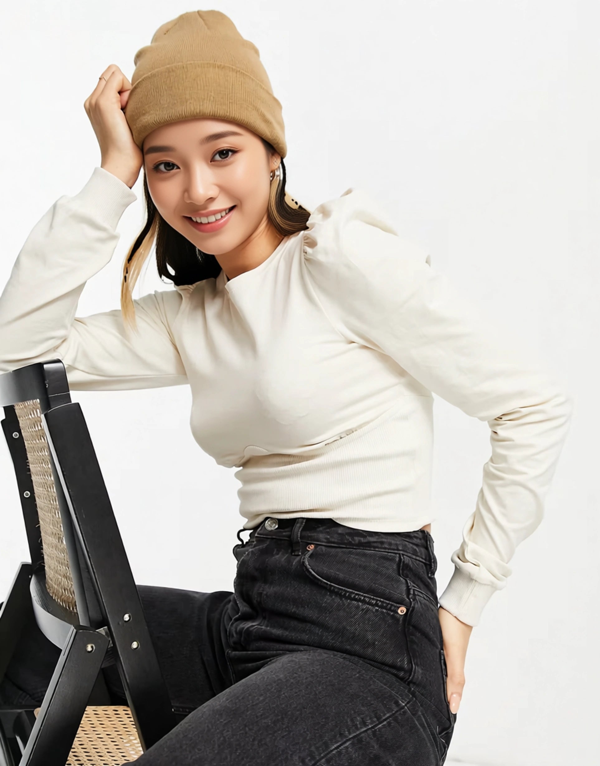 Womens Monki Bustier Detail Long Sleeve Top In Cream