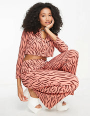 Womens Liquorish Tailored Suit Trousers In Mink Animal Print Co Ord