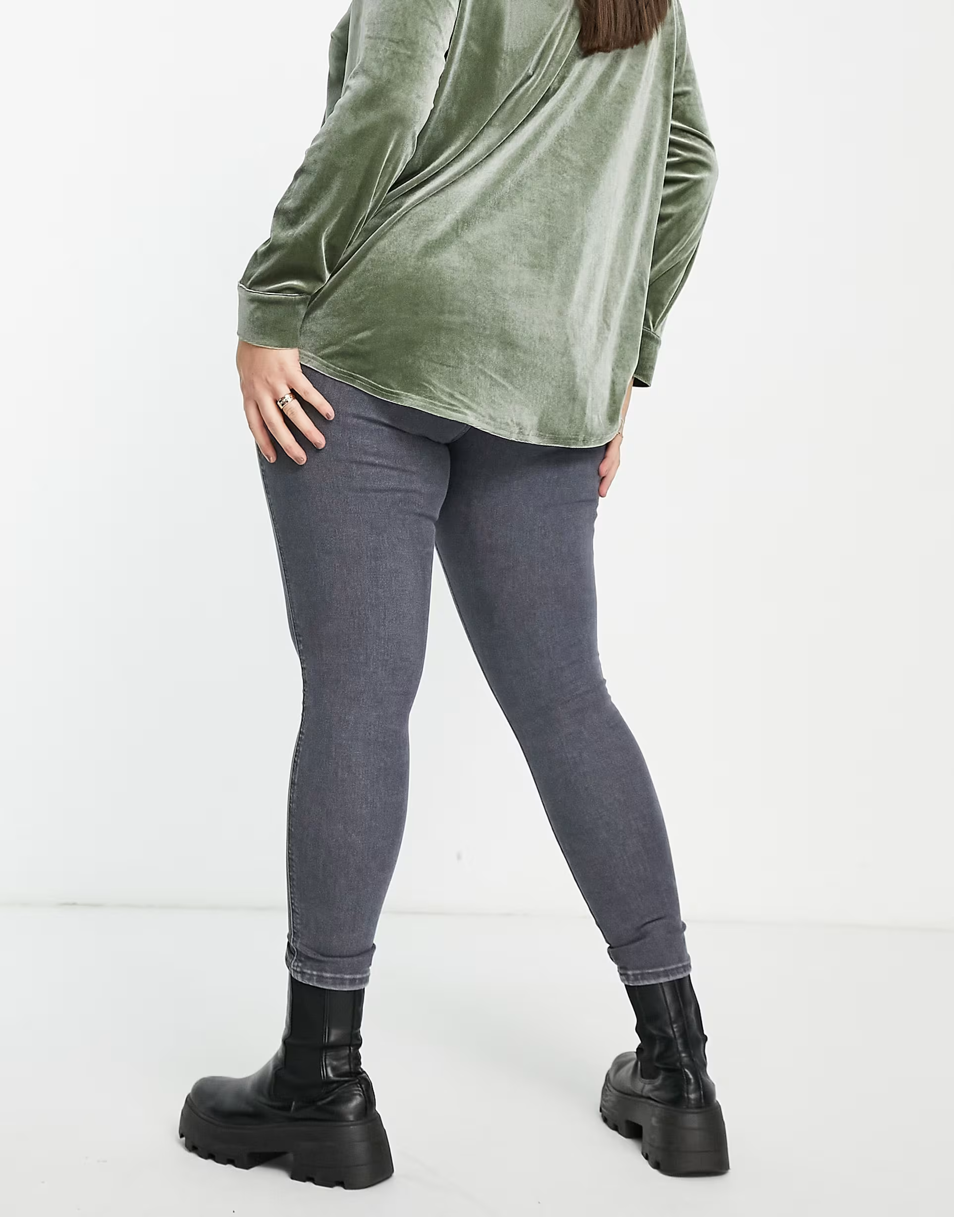Dr Denim Plus Womens Moxy Sky High Super Skinny Jeans in Dark Washed Grey