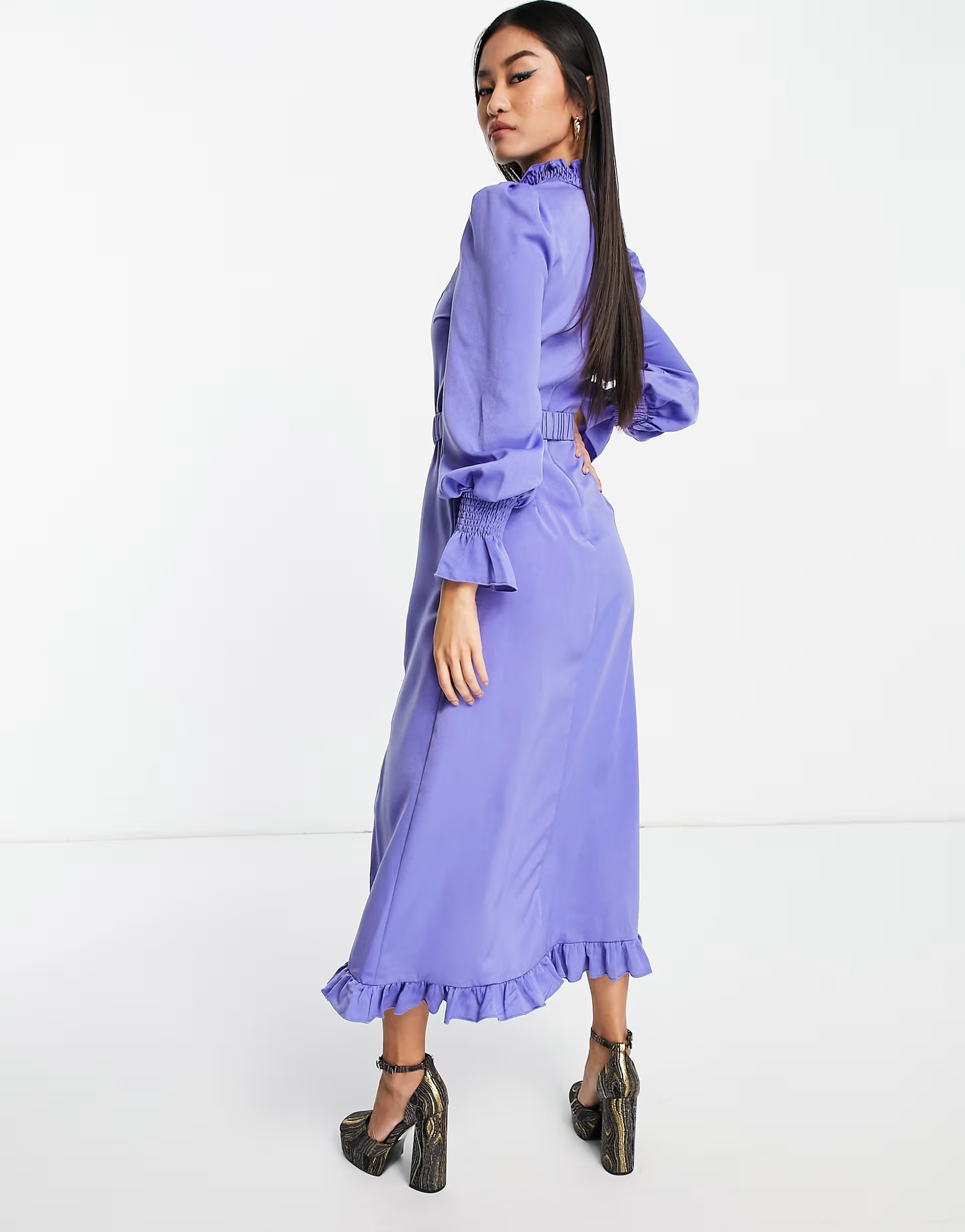 Little Mistress flare sleeve dress in blue