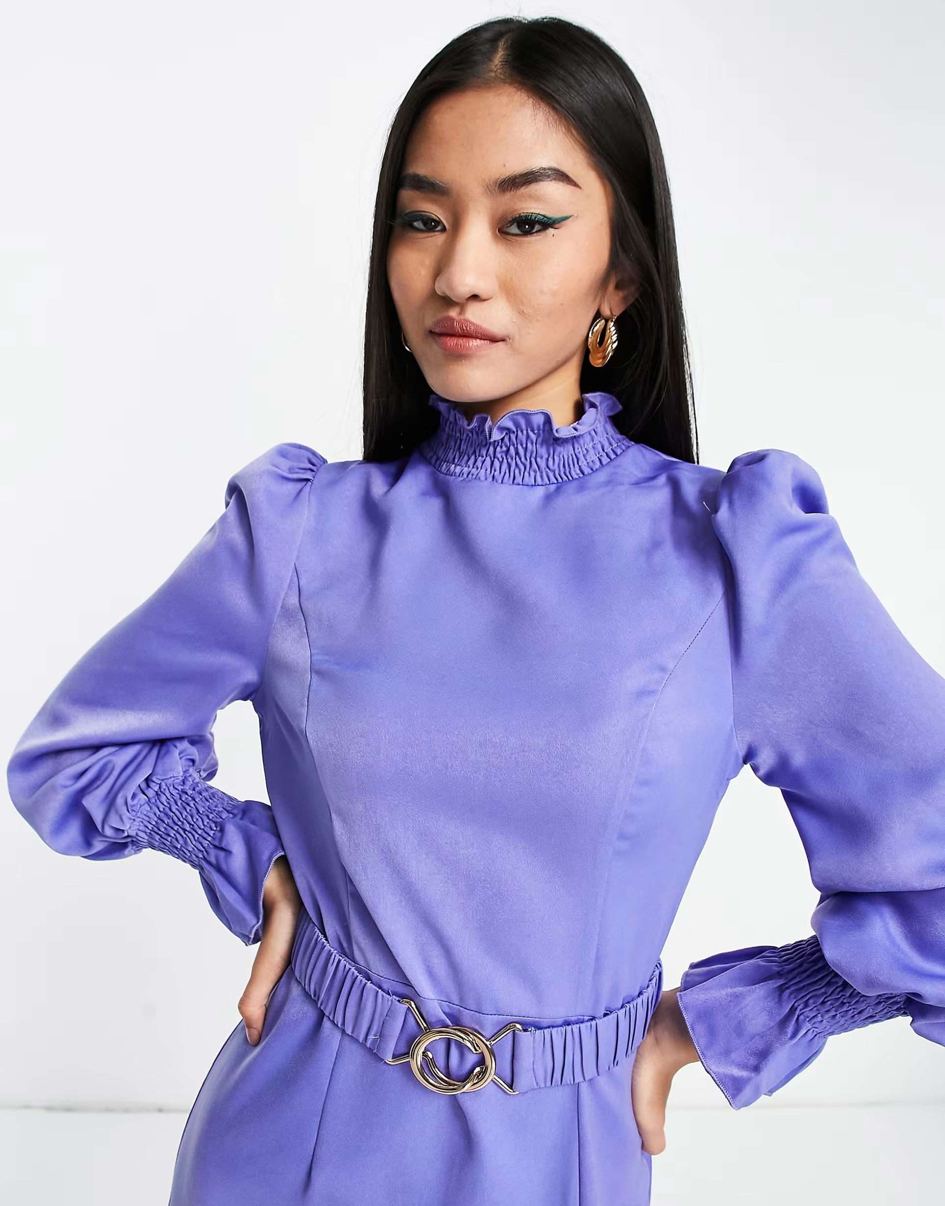 Little Mistress flare sleeve dress in blue