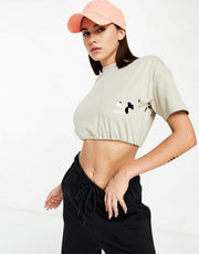 Puma Womens Classics Roll Up Crop T-Shirt in Beige