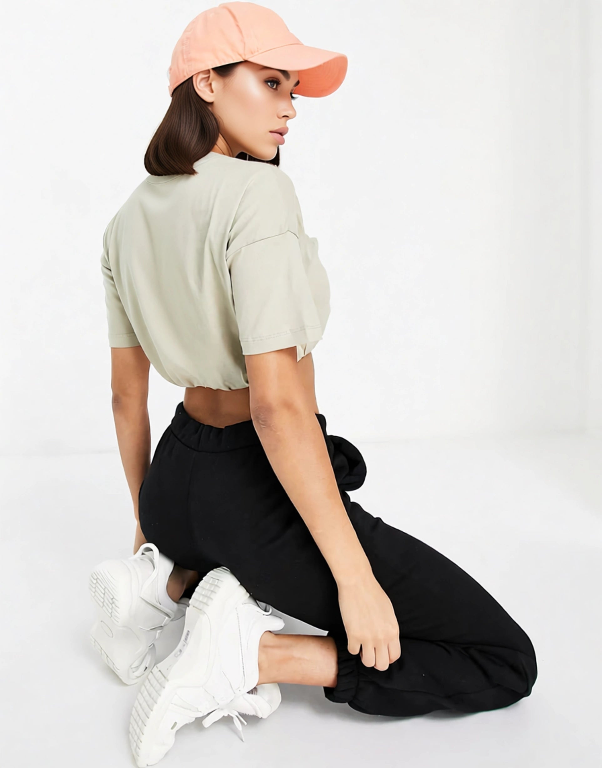 Puma Womens Classics Roll Up Crop T-Shirt in Beige