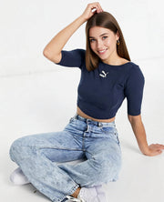 Puma Womens Classics Short Sleeve Crop Top in Dark Blue