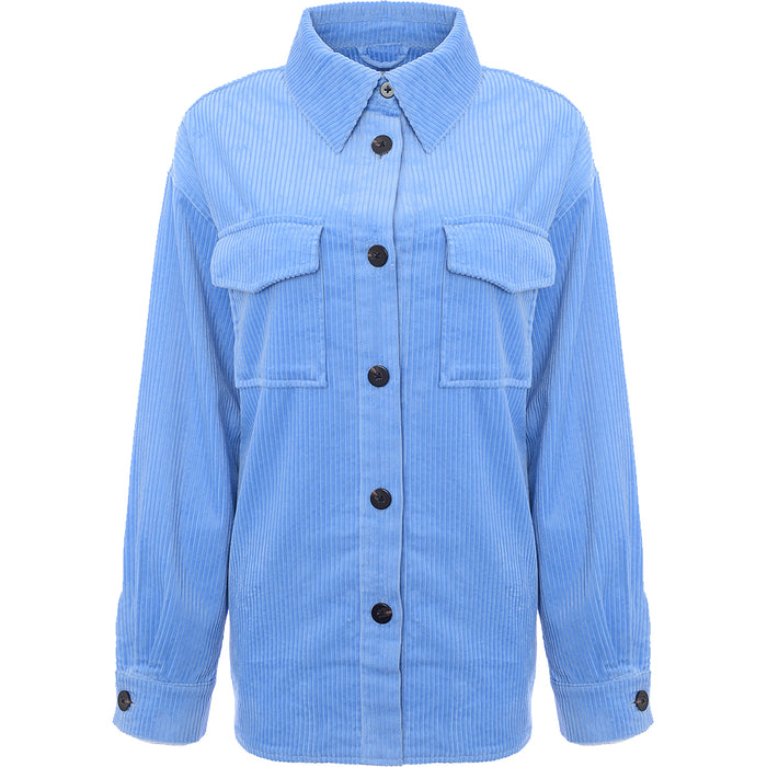 Maison Scotch Women's Blue Relaxed Fit Cotton Corduroy Shirt Jacket