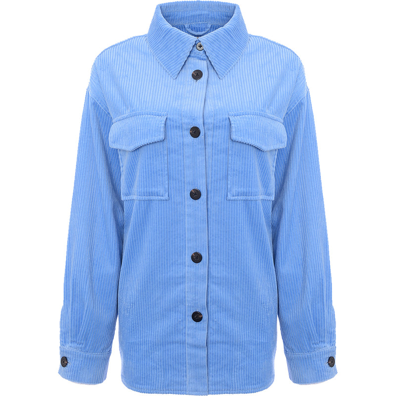 Maison Scotch Women's Blue Relaxed Fit Cotton Corduroy Shirt Jacket