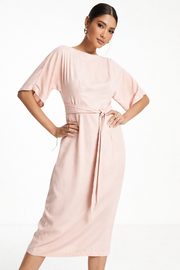 Closet London metallic stripe pencil midi dress in stone