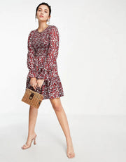 In The Style Womens X Jac Jossa Long Sleeve Frill Hem Mini Dress in Floral Print