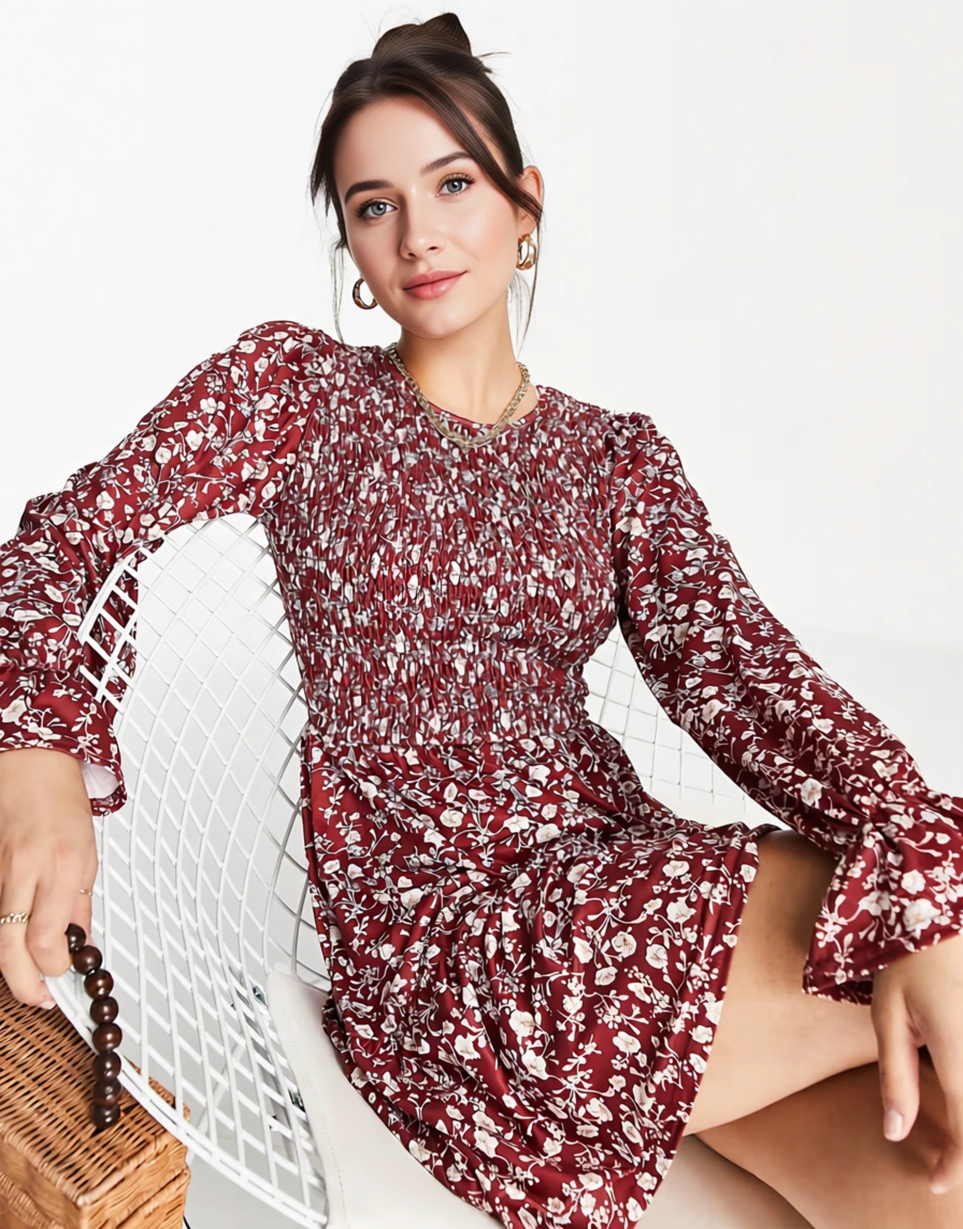 In The Style Womens X Jac Jossa Long Sleeve Frill Hem Mini Dress in Floral Print