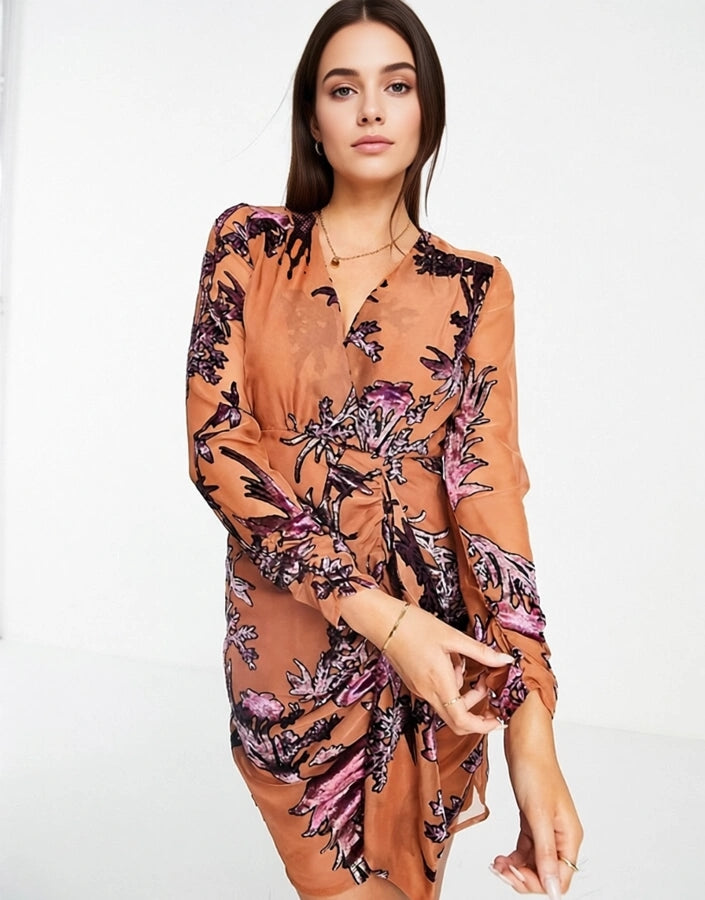 Hope & Ivy Womens Embellished Velvet Drape Mini Dress In Burnt Orange