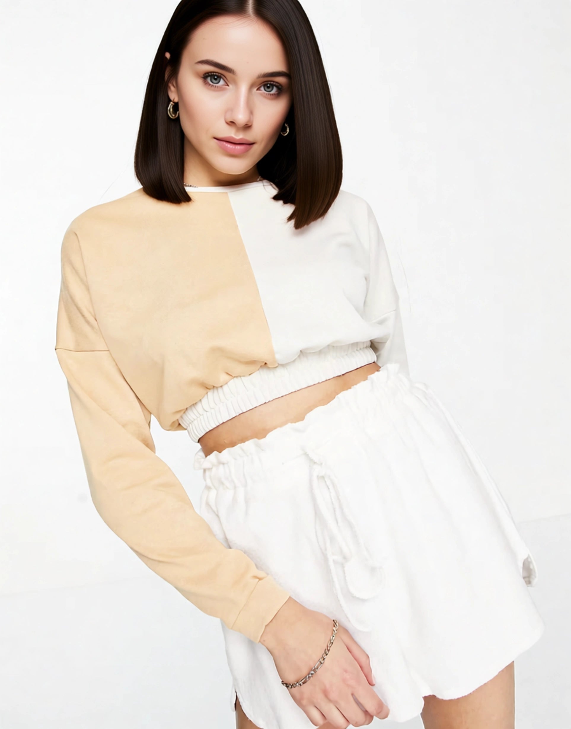 South Beach Womens Spliced Crop Boxy Sweatshirt in Sand