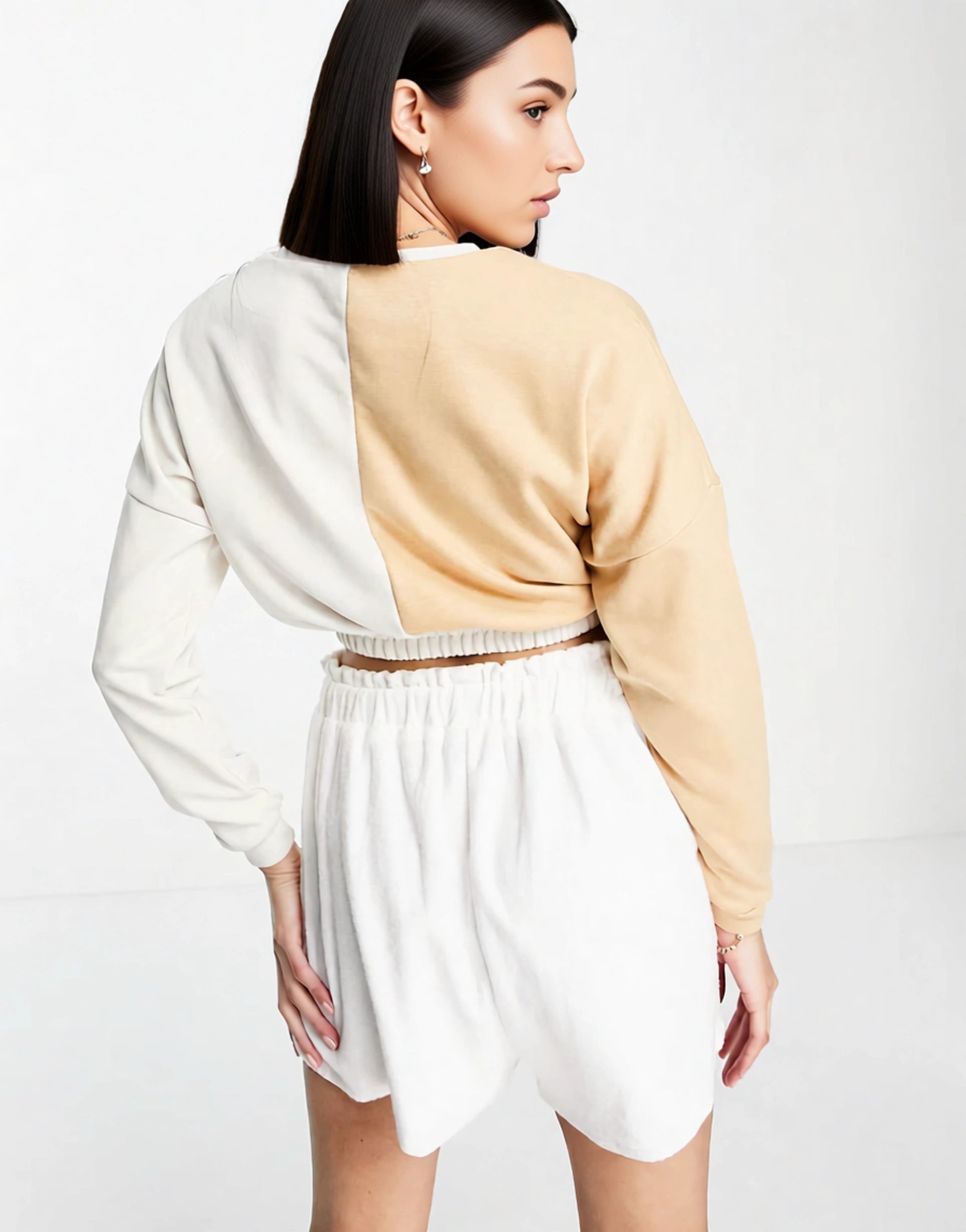 South Beach Womens Spliced Crop Boxy Sweatshirt in Sand