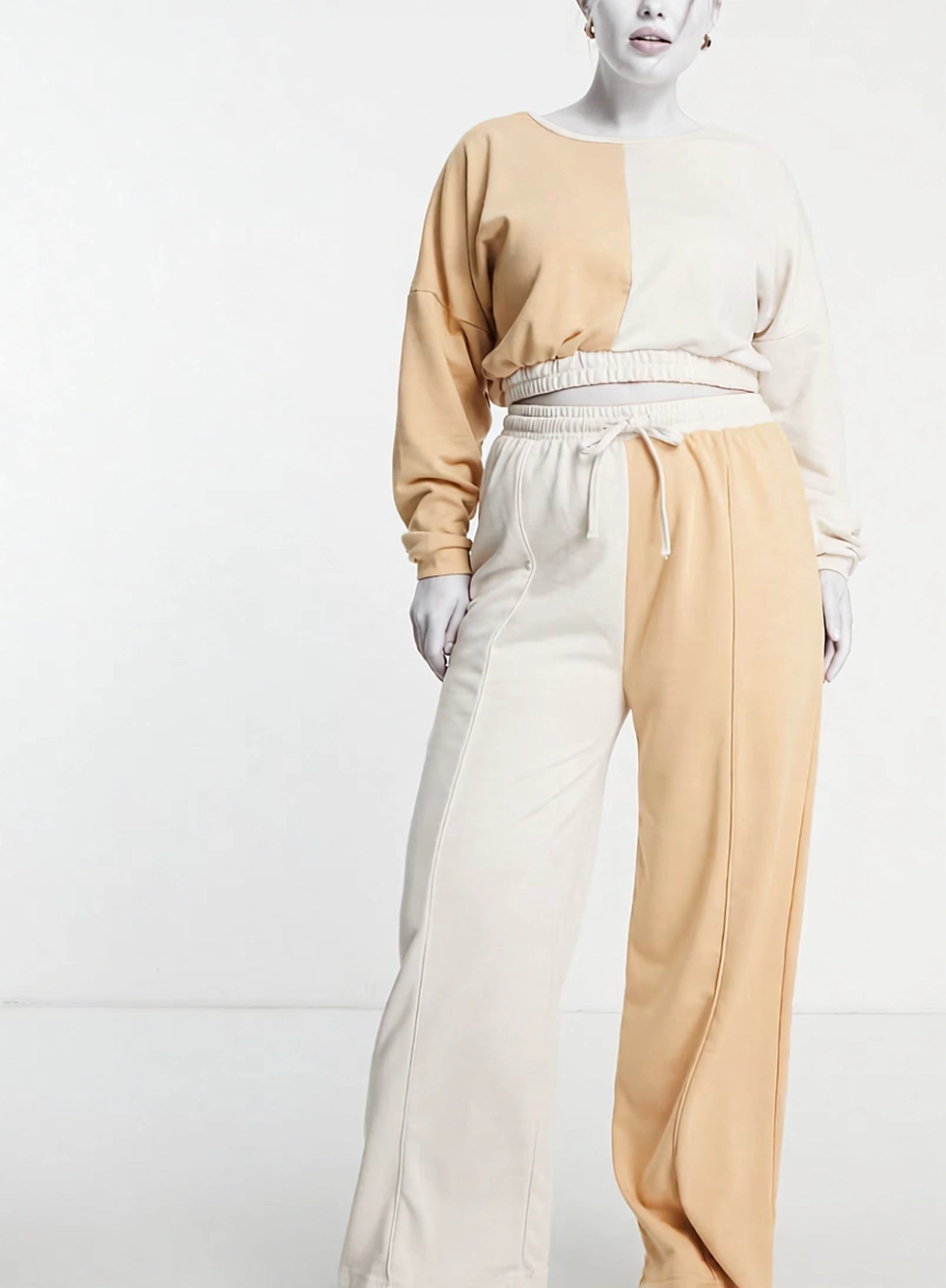 South Beach Womens Spliced Wide Leg Joggers in Sand In Neutral